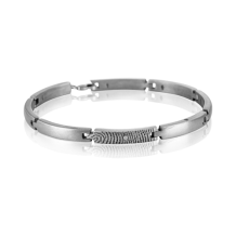 Zilveren schakel armband met vingerafdruk en steen
