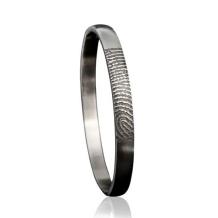 Zilveren smalle scharnier armband met vingerafdruk
