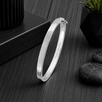 Zilveren smalle scharnier armband met vingerafdruk