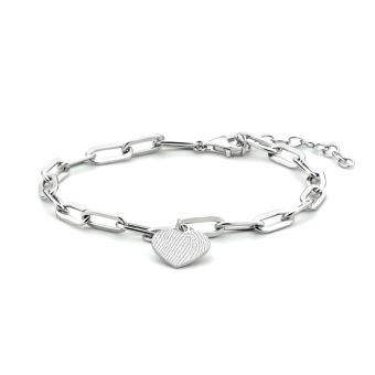 Zilveren verstelbare paperclip armband met hart bedel