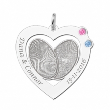 Zilveren hanger hart met vingerafdruk en geboortesteen Names4ever