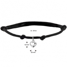Zwart gevlochten armband met zilveren hartje