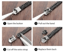 Zwart leren armband met 4 banden en zwarte plaat inkorten