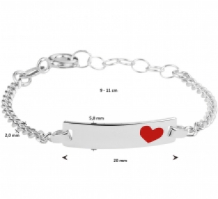 Zilveren kinderarmbandje met plaat en rood hartje