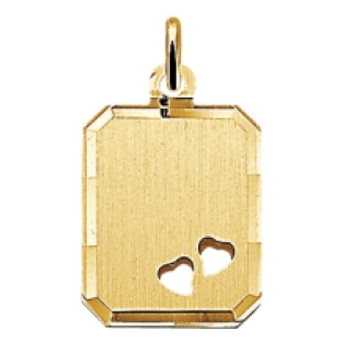 Gouden kettinghanger rechthoek met 2 kleine hartjes