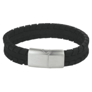 Zwart leren armband met 3 banden en plaat