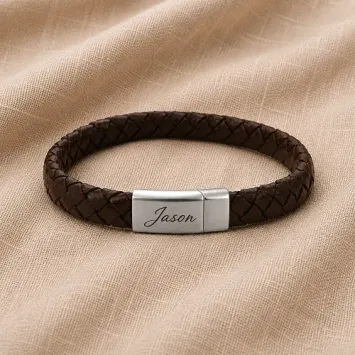 Bruin lederen gevlochten armband