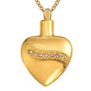 RVS ashanger hart goudkleurig met steentjes