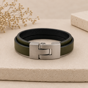 Dubbele leren as armband met stalen T-sluiting