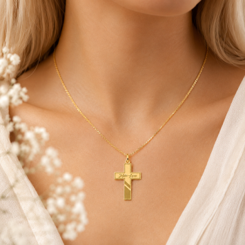 14K gouden communie kruis hanger met naam