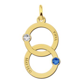 Gouden familie hanger met twee rondjes en geboortesteen