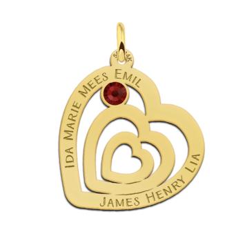Gouden familie hanger in hartvorm met geboortesteen