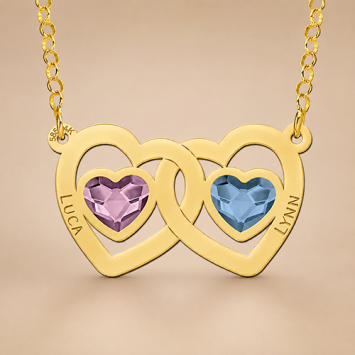 Gouden Familie ketting met hartjes swarovski steen