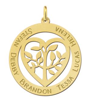 gouden familiehanger met hart en levensboom