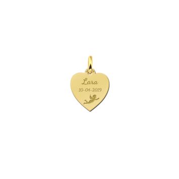 Gouden hanger hart met engel - gepersonaliseerd communie cadeau