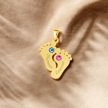 Gouden hanger voetjes met twee geboortestenen