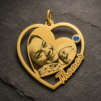 Gouden hart hanger met foto en geboortesteen