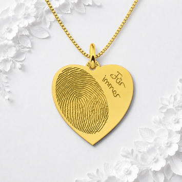 Gouden harthanger met vingerafdruk en eigen tekst Names4ever