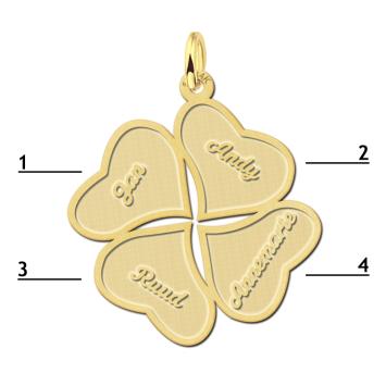 Gouden klavertje vier hanger met vier namen