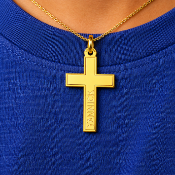 Gouden kruis hanger met naam – Eerste Communie Ketting (Graveerbaar)