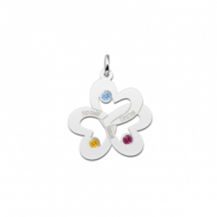 Ketting hanger drie harten verbonden met geboortestenen detail