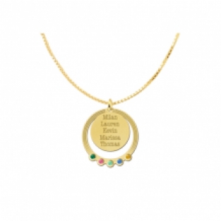 Ketting hanger twee losse rondjes en geboortestenen goud