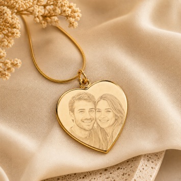 Ketting met foto hanger hart goudkleurig metaal