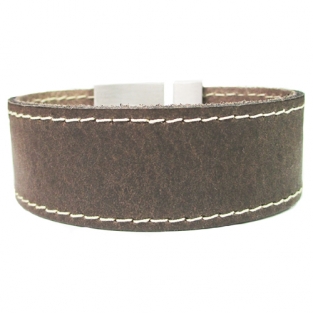 B&L leren armband bruin met witte stiksels