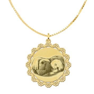 Gouden foto hanger rond met bewerkte rand
