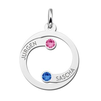 Ronde hanger met 1, 2, 3, 4 namen geboortestenen zilver