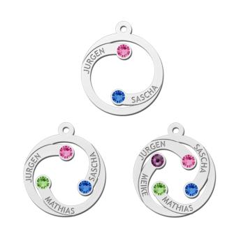 Ronde hanger met 1, 2, 3, 4 namen geboortestenen zilver