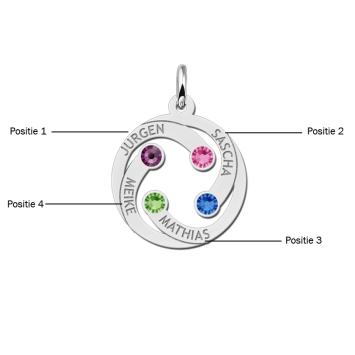 Ronde hanger met 1, 2, 3, 4 namen geboortestenen zilver