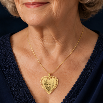 14K gouden hart fotohanger met foto en sierlijke rand