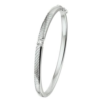 Smalle zilveren armband met afdruk en steen