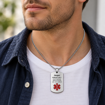 SOS hanger 22 x 36 mm met ketting en medische gravure