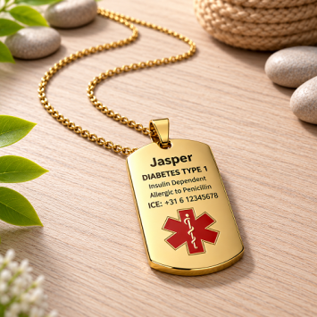 SOS hanger met ketting 22x36mm edelstaal goudkleurig