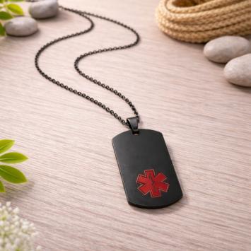 SOS hanger met ketting 22x36mm edelstaal zwart