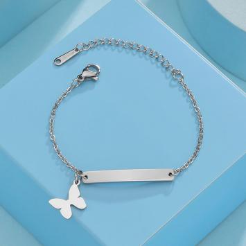 Stalen kinderarmbandje met vlinder inclusief naam graveren