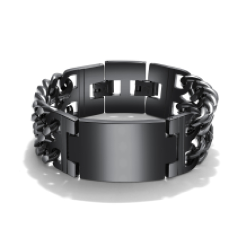 Stoere brede zwart stalen armband met plaat