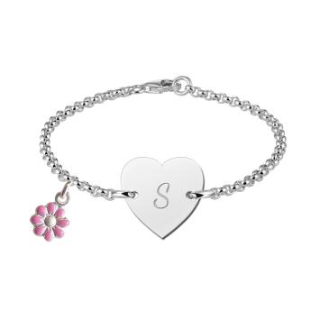 Zilveren kinderarmbandje met hartje en letter