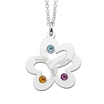 Ketting hanger drie harten verbonden met geboortestenen Zilver