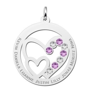 Zilveren hanger met geboortestenen voor familie