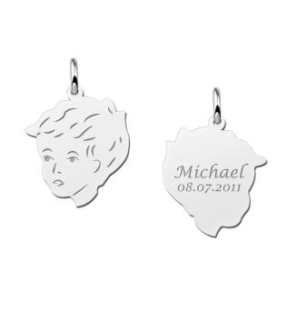 Zilveren jongens kinderkopje met achterkant gravure Names4ever