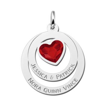 Zilveren Familie ketting met swarovski steen in hartvorm