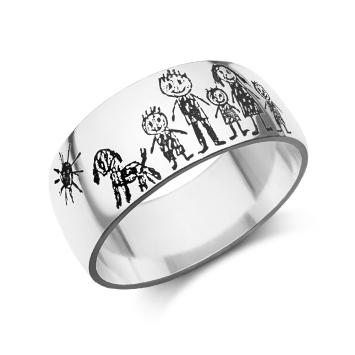 Bolle kindertekening gravure ring zilver