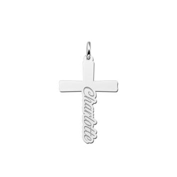 Zilveren Kruis Hanger met Naam – Gepersonaliseerd