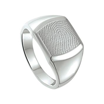 Zilveren zegelring met vingerafdruk in rechthoek