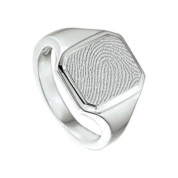 Zilveren zegelring met vingerafdruk in achtkant