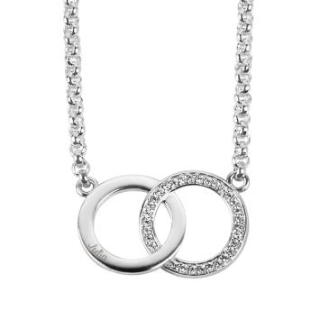 Hanger met twee cirkels zirkonia's en gravure zilver