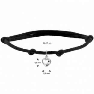 Zwart gevlochten armband met zilveren hartje